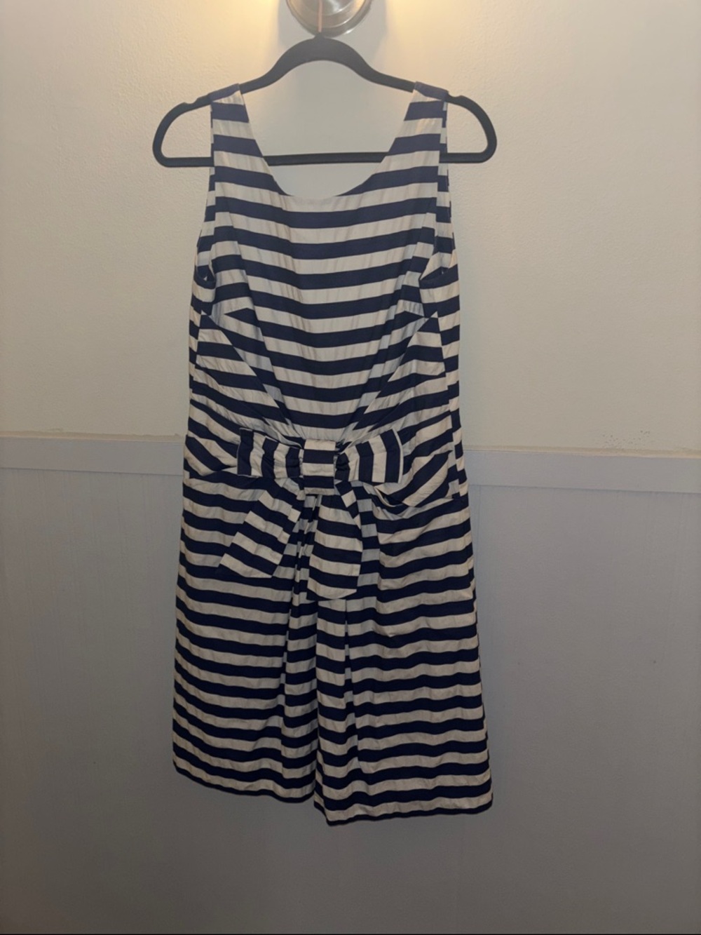 kate spade Blue and White Striped Sleeveless Dress with Waist Bow